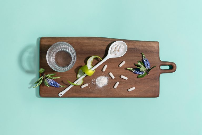 A wood board with natural ingredients